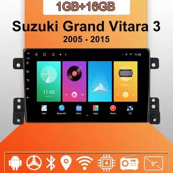Автомобильное радио Android Auto Carplay для Suzuki Grand Vitara 3 2005 - 2015 Мультимедийный проигрыватель Головное устройство Стерео GPS Навигация BT WIFI 1+16 ГБ 1+16GB
