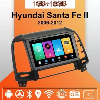Автомобильное радио Android Auto Carplay для Hyundai Santa Fe II 2006-2012 Мультимедийный проигрыватель Головное устройство Стерео GPS Навигация BT WIFI 1+16 ГБ 1+16GB