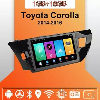 Автомобильное радио Android Auto Carplay для Toyota Corolla 2014-2016, мультимедийный проигрыватель, головное устройство, стерео, GPS-навигация, BT WIFI 1+16 ГБ 1+16GB
