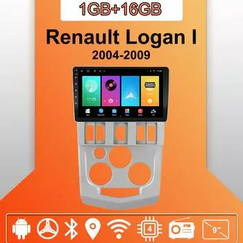 Автомобильное радио Android Auto Carplay для Renault Logan I 2004-2009 Мультимедийный проигрыватель Головное устройство Стерео GPS Навигация BT WIFI 1+16 ГБ 1+16GB