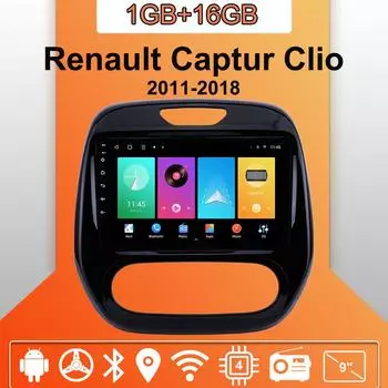 Автомобильное радио Android Auto Carplay для Renault Captur Clio 2011-2018, мультимедийный проигрыватель, головное устройство, стерео, GPS-навигация, BT WIFI 1+16 ГБ 1+16GB