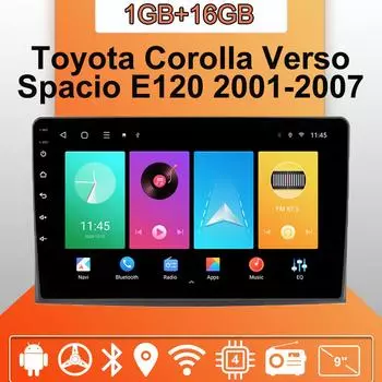 Автомобильное радио Android Auto Carplay для Toyota Corolla Verso Spacio E120 2001-2007, мультимедийный проигрыватель, головное устройство, стерео, GPS-навигация, BT WIFI 1+16 ГБ 1+16GB