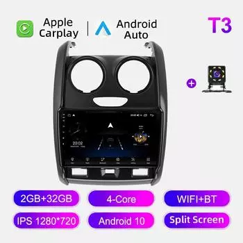 Автомобильное радио Android Auto Carplay для Renault Duster 2015-2020, мультимедийный проигрыватель, головное устройство, стерео, GPS-навигация, BT WIFI 2+32 ГБ 1+16GB