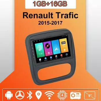 Автомобильное радио Android Auto Carplay для Renault Trafic 2015-2017, мультимедийный проигрыватель, головное устройство, стерео, GPS-навигация, BT, WIFI 1+16 ГБ 1+16GB