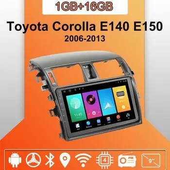 Автомобильное радио Android Auto Carplay для Toyota Corolla E140 E150 2006-2013 Мультимедийный проигрыватель Головное устройство Стерео GPS Навигация BT WIFI 1+16 ГБ 1+16GB