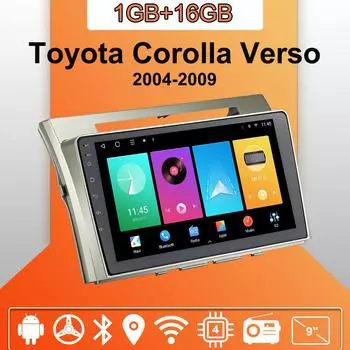 Автомобильное радио Android Auto Carplay для Toyota Corolla Verso 2004-2009, мультимедийный проигрыватель, головное устройство, стерео, GPS-навигация, BT WIFI 1+16 ГБ 1+16GB