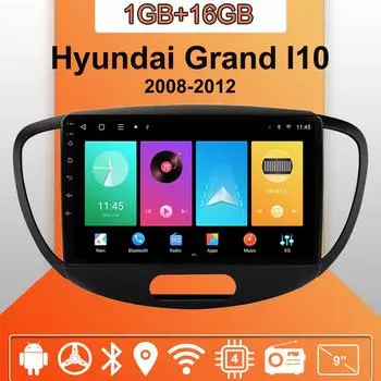 Автомобильное радио Android Auto Carplay для Hyundai Grand I10 2008-2012, мультимедийный проигрыватель, головное устройство, стерео, GPS-навигация, BT WIFI 1+16 ГБ 1+16GB