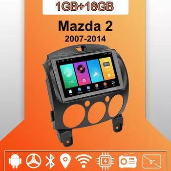 Автомобильное радио Android Auto Carplay для Mazda 2 2007-2014 Мультимедийный проигрыватель Головное устройство Стерео GPS Навигация BT WIFI 1+16 ГБ 1+16GB