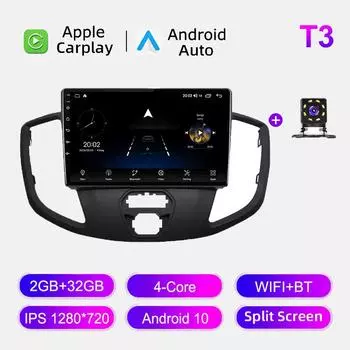 Автомобильное радио Android Auto Carplay для Ford Transit Tourneo Custom 2015-2018, мультимедийный проигрыватель, головное устройство, стерео, GPS-навигация, BT WIFI 2+32 ГБ 1+16GB