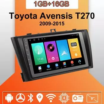 Автомобильное радио Android Auto Carplay для Toyota Avensis T270 2009-2015, мультимедийный проигрыватель, головное устройство, стерео, GPS-навигация, BT WIFI 1+16 ГБ 1+16GB