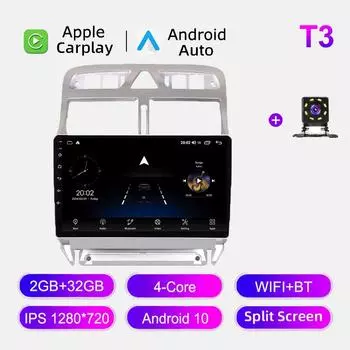 Автомобильное радио Android Auto Carplay для Peugeot 307 307CC 307SW 2002-2013 Мультимедийный проигрыватель Головное устройство Стерео GPS Навигация BT WIFI 2+32 ГБ 1+16GB