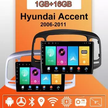 Автомобильное радио Android Auto Carplay для Hyundai Accent 2006-2011, мультимедийный проигрыватель, головное устройство, стерео, GPS-навигация, BT WIFI 1+16 ГБ 1+16GB чёрный