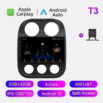 Автомобильное радио Android Auto Carplay для JEEP Compass 2009-2016, мультимедийный проигрыватель, головное устройство, стерео, GPS-навигация, BT WIFI 2+32 ГБ 1+16GB