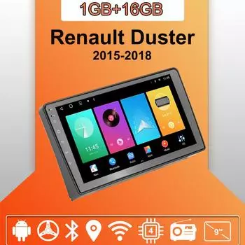 Автомобильное радио Android Auto Carplay для Renault Duster 2015-2018, мультимедийный проигрыватель, головное устройство, стерео, GPS-навигация, BT, WIFI 1+16 ГБ 1+16GB