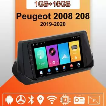 Автомобильное радио Android Auto Carplay для Peugeot 2008 208 2019-2020 Мультимедийный проигрыватель Головное устройство Стерео GPS Навигация BT WIFI 1+16 ГБ 1+16GB