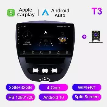 Автомобильное радио Android Auto Carplay для Peugeot 107 Toyota Aygo Citroen C1 2005-2014 Мультимедийный проигрыватель Головное устройство Стерео GPS Навигация BT WIFI 2+32 ГБ 1+16GB