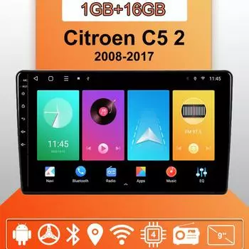 Автомобильное радио Android Auto Carplay для Citroen C5 2 2008-2017 Мультимедийный проигрыватель Головное устройство Стерео GPS Навигация BT WIFI 1+16 ГБ 1+16GB