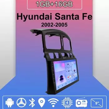 Автомобильное радио Android Auto Carplay для Hyundai Santa Fe 2002-2005, мультимедийный проигрыватель, головное устройство, стерео, GPS-навигация, BT, WIFI 1+16 ГБ 1+16GB