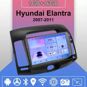 Автомобильное радио Android Auto Carplay для Hyundai Elantra 2007-2011, мультимедийный проигрыватель, головное устройство, стерео, GPS-навигация, BT WIFI 1+16 ГБ 1+16GB