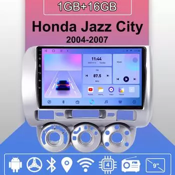 Автомобильное радио Android Auto Carplay для Honda Jazz City 2004-2007, мультимедийный проигрыватель, головное устройство, стерео, GPS-навигация, BT WIFI 1+16 ГБ 1+16GB