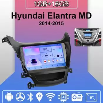 Автомобильное радио Android Auto Carplay для Hyundai Elantra MD 2014-2015 Мультимедийный проигрыватель Головное устройство Стерео GPS Навигация BT WIFI 1+16 ГБ 1+16GB