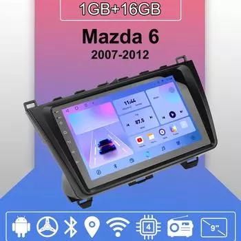 Автомобильное радио Android Auto Carplay для Mazda 6 2007-2012 Мультимедийный проигрыватель Головное устройство Стерео GPS Навигация BT WIFI 1+16 ГБ 1+16GB