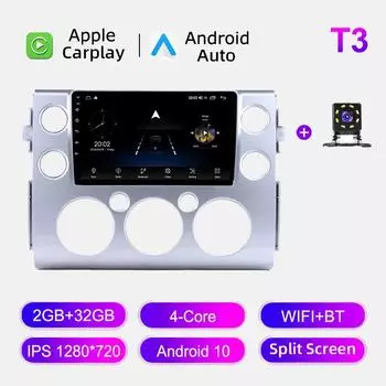 Автомобильное радио Android Auto Carplay для Toyota FJ Cruiser 2007-2013, мультимедийный проигрыватель, головное устройство, стерео, GPS-навигация, BT WIFI 2+32 ГБ 1+16GB