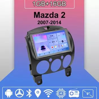 Автомобильное радио Android Auto Carplay для Mazda 2 2007-2014 Мультимедийный проигрыватель Головное устройство Стерео GPS Навигация BT WIFI 1+16 ГБ 1+16GB