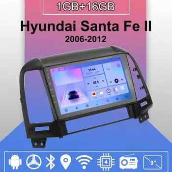 Автомобильное радио Android Auto Carplay для Hyundai Santa Fe II 2006-2012 Мультимедийный проигрыватель Головное устройство Стерео GPS Навигация BT WIFI 1+16 ГБ 1+16GB
