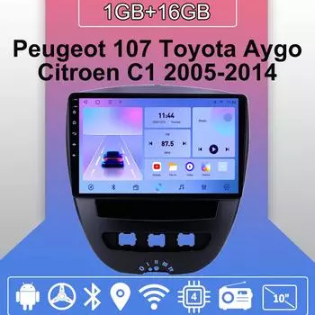 Автомобильное радио Android Auto Carplay для Peugeot 107 Toyota Aygo Citroen C1 2005-2014 Мультимедийный проигрыватель Головное устройство Стерео GPS Навигация BT WIFI 1+16 ГБ 1+16GB