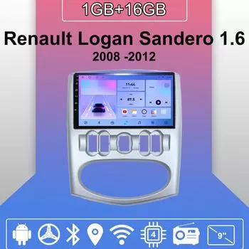 Автомобильное радио Android Auto Carplay для Renault Logan Sandero 1.6 2008 -2012 Мультимедийный проигрыватель Головное устройство Стерео GPS Навигация BT WIFI 1+16 ГБ 1+16GB