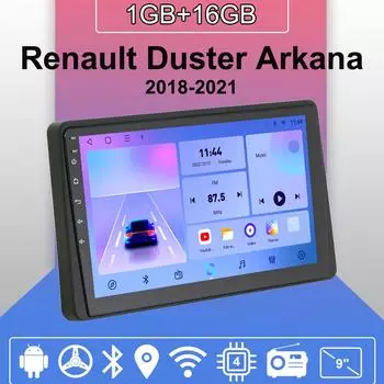 Автомобильное радио Android Auto Carplay для Renault Duster Arkana 2018-2021, мультимедийный проигрыватель, головное устройство, стерео, GPS-навигация, BT WIFI 1+16 ГБ 1+16GB
