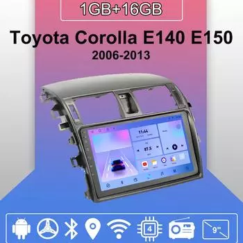 Автомобильное радио Android Auto Carplay для Toyota Corolla E140 E150 2006-2013 Мультимедийный проигрыватель Головное устройство Стерео GPS Навигация BT WIFI 1+16 ГБ 1+16GB