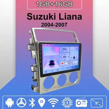 Автомобильное радио Android Auto Carplay для Suzuki Liana 2004-2007, мультимедийный проигрыватель, головное устройство, стерео, GPS-навигация, BT WIFI 1+16 ГБ 1+16GB
