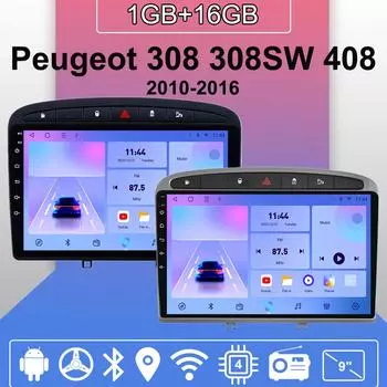 Автомобильное радио Android Auto Carplay для Peugeot 308 308SW 408 2010-2016 Мультимедийный проигрыватель Головное устройство Стерео GPS Навигация BT WIFI 1+16 ГБ 1+16GB чёрный