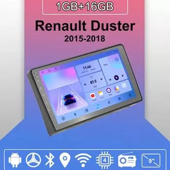 Автомобильное радио Android Auto Carplay для Renault Duster 2015-2018, мультимедийный проигрыватель, головное устройство, стерео, GPS-навигация, BT, WIFI 1+16 ГБ 1+16GB