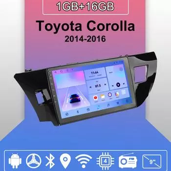 Автомобильное радио Android Auto Carplay для Toyota Corolla 2014-2016, мультимедийный проигрыватель, головное устройство, стерео, GPS-навигация, BT WIFI 1+16 ГБ 1+16GB