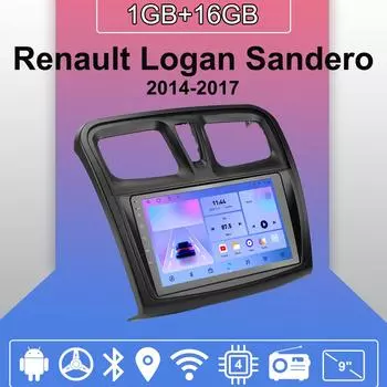 Автомобильное радио Android Auto Carplay для Renault Logan Sandero 2014-2017 Мультимедийный проигрыватель Головное устройство Стерео GPS Навигация BT WIFI 1+16 ГБ 1+16GB