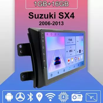 Автомобильное радио Android Auto Carplay для Suzuki SX4 2006-2013, мультимедийный проигрыватель, головное устройство, стерео, GPS-навигация, BT, WIFI, 1+16 ГБ 1+16GB