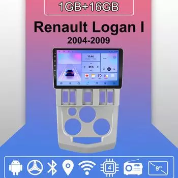 Автомобильное радио Android Auto Carplay для Renault Logan I 2004-2009 Мультимедийный проигрыватель Головное устройство Стерео GPS Навигация BT WIFI 1+16 ГБ 1+16GB
