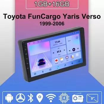 Автомобильное радио Android Auto Carplay для Toyota FunCargo Yaris Verso 1999-2006, мультимедийный проигрыватель, головное устройство, стерео, GPS-навигация, BT WIFI 1+16 ГБ 1+16GB