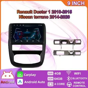 Автомобильное радио Android для Renault Duster 1 2010-2015, для Nissan terrano 2014-2020, мультимедийный плеер, Wi-Fi, GPS-навигация, Carplay 4 + 64 ГБ 2+32GB