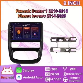 Автомобильное радио Android для Renault Duster 1 2010-2015, для Nissan terrano 2014-2020, мультимедийный плеер, Wi-Fi, GPS-навигация, Carplay 2 + 32 ГБ 2+32GB