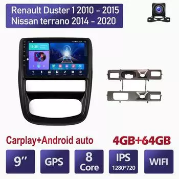 Автомобильное радио Android для Renault Duster 1 2010-2015, для Nissan terrano 2014-2020, мультимедийный плеер, Wi-Fi, GPS-навигация, Carplay 4 + 64 ГБ 2+32GB