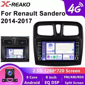 Автомобильное радио Android для Renault Logan Sandero 2014-2017 Мультимедийный проигрыватель Carplay для автомобиля 4G 8-ядерный стереомагнитола с головным устройством навигации GPS 8 core 4GB+64GB