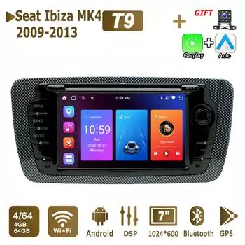 Автомобильное радио Android для Seat Ibiza MK4 6j 2009-2013 Carplay Мультимедийный проигрыватель Автоаудио Головное устройство 2Din Стерео Навигация GPS 4+64 ГБ 2+32GB
