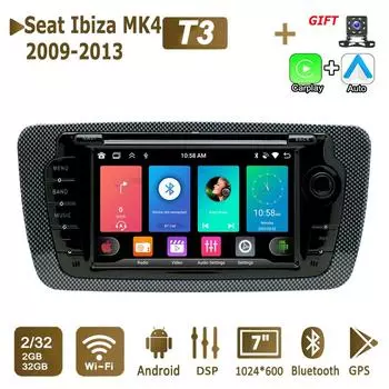 Автомобильное радио Android для Seat Ibiza MK4 6j 2009-2013 Carplay Мультимедийный проигрыватель Автоаудио Головное устройство 2Din Стерео Навигация GPS 2+32 ГБ 2+32GB