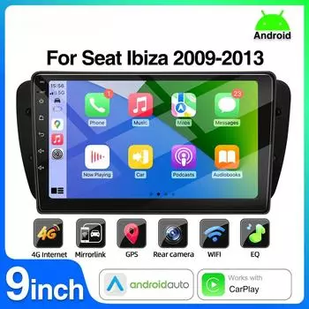 Автомобильное радио Android для Seat Ibiza MK4 6J 2009-2013 Мультимедийный проигрыватель CarPlay Android Auto GPS Bluetooth WIFI Автомобильное головное устройство 9 дюймов