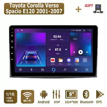 Автомобильное радио Android для Toyota Corolla Verso Spacio E120 2001-2007, мультимедийный проигрыватель, головное устройство, стерео, GPS-навигация, BT, WIFI, 1+16 ГБ 1+16GB