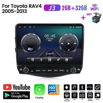 Автомобильное радио Android для Toyota RAV4 Rav 4 2005-2013 с кнопочной ручкой 10-дюймовый мультимедийный плеер с навигацией GPS Carplay 2 + 32 ГБ